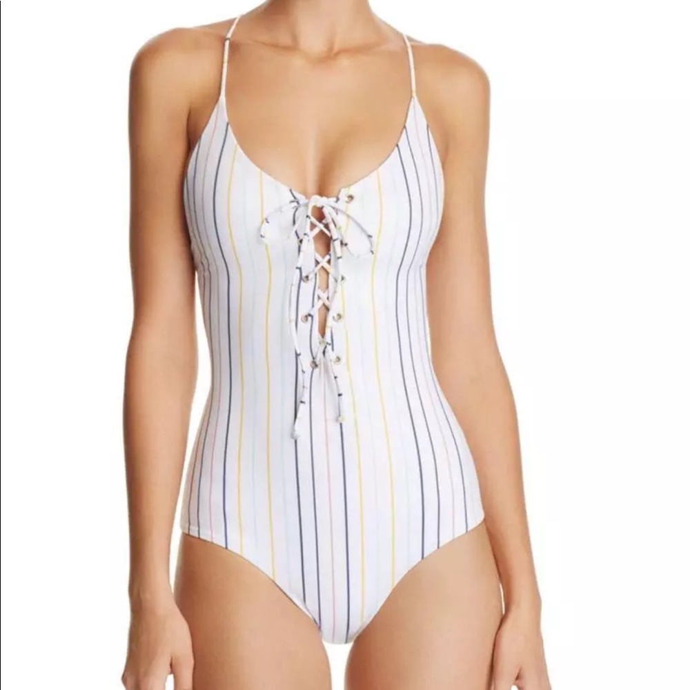 Tavik Reversible White Stripe One Piece Swimsuit L